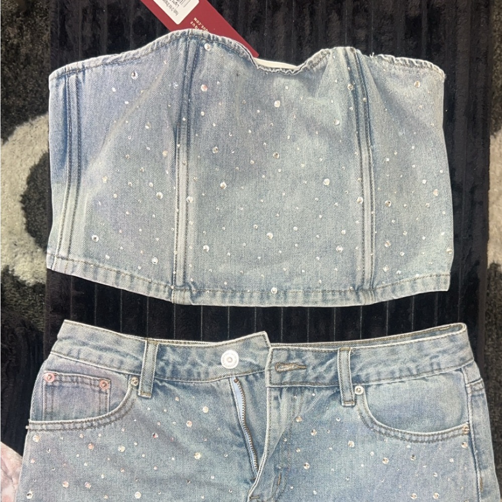 White Fox Boutique Light Blue Denim Skirt SET